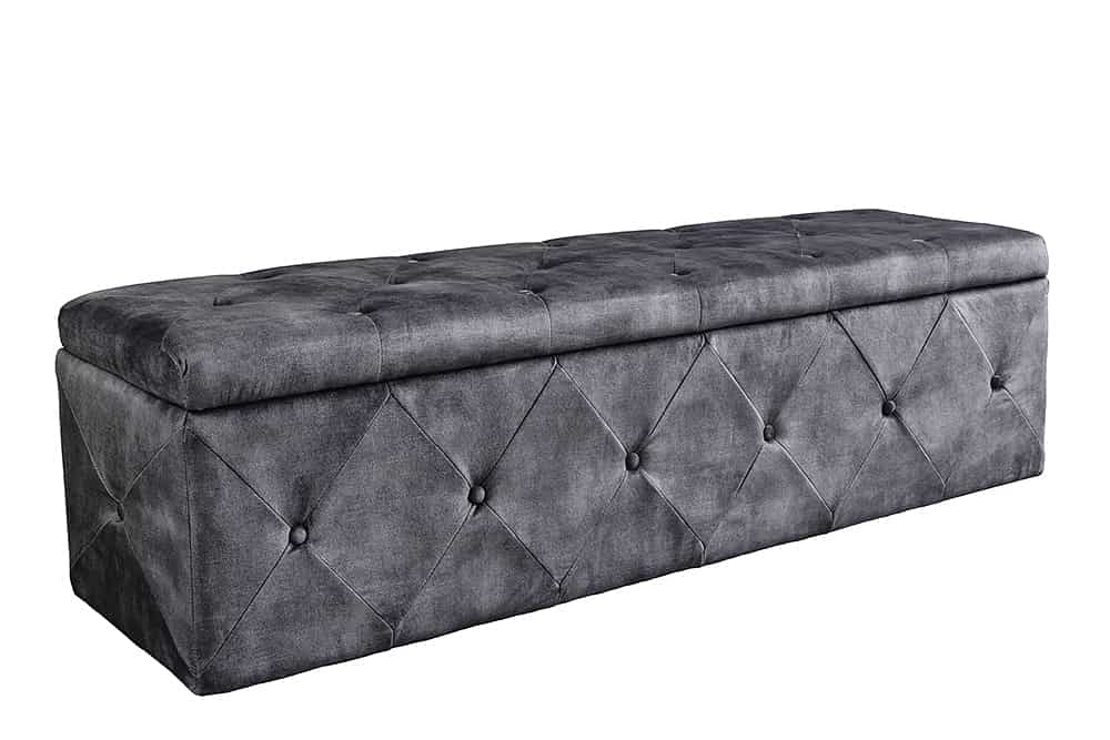 Chesterfield Bettbank EXTRAVAGANCIA 140cm grau Samt mit Stauraum
