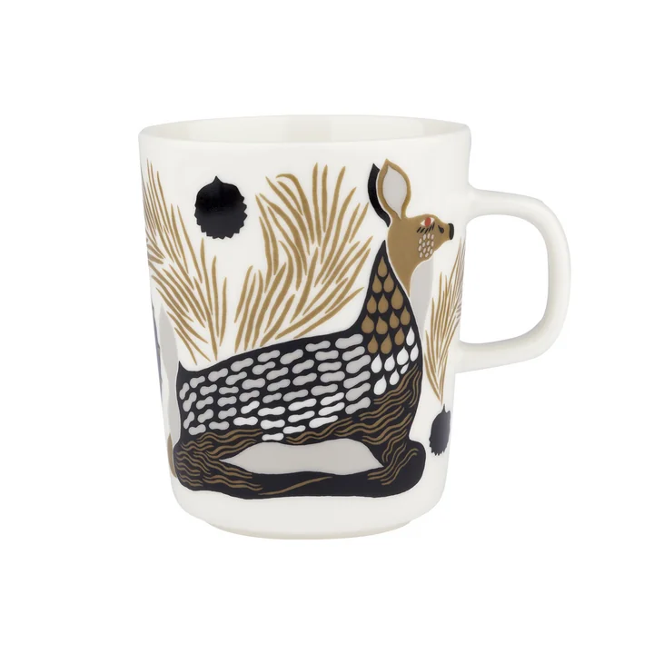 Marimekko - Oiva Peura Becher mit Henkel, 250 ml, weiss / coal / mud / hellgrau / rot