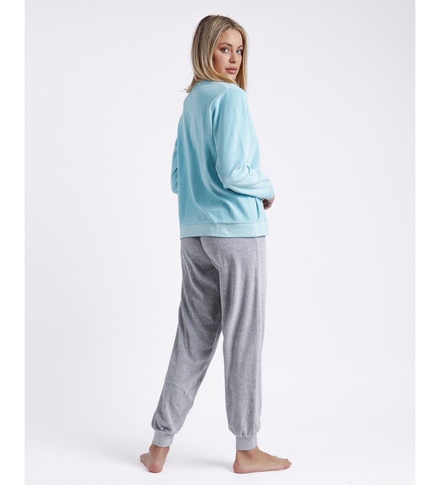 Pijama de manga comprida em veludo turquesa Admas Naps