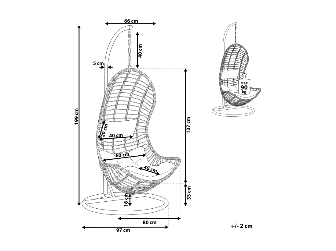 Fauteuil suspendu avec support PINETO Gris