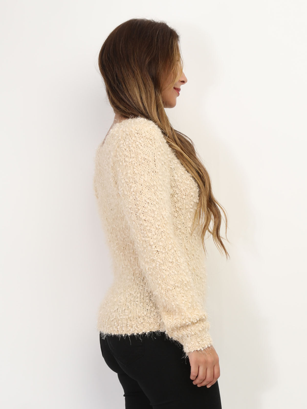 Pull duveteux avec fils brillants- Beige