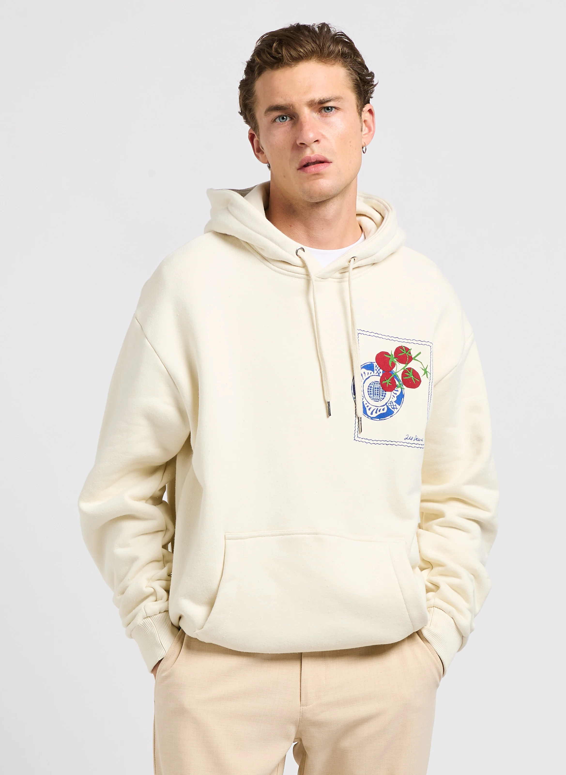 DORIAN - Sweat à capuche sérigraphié en coton | Beige