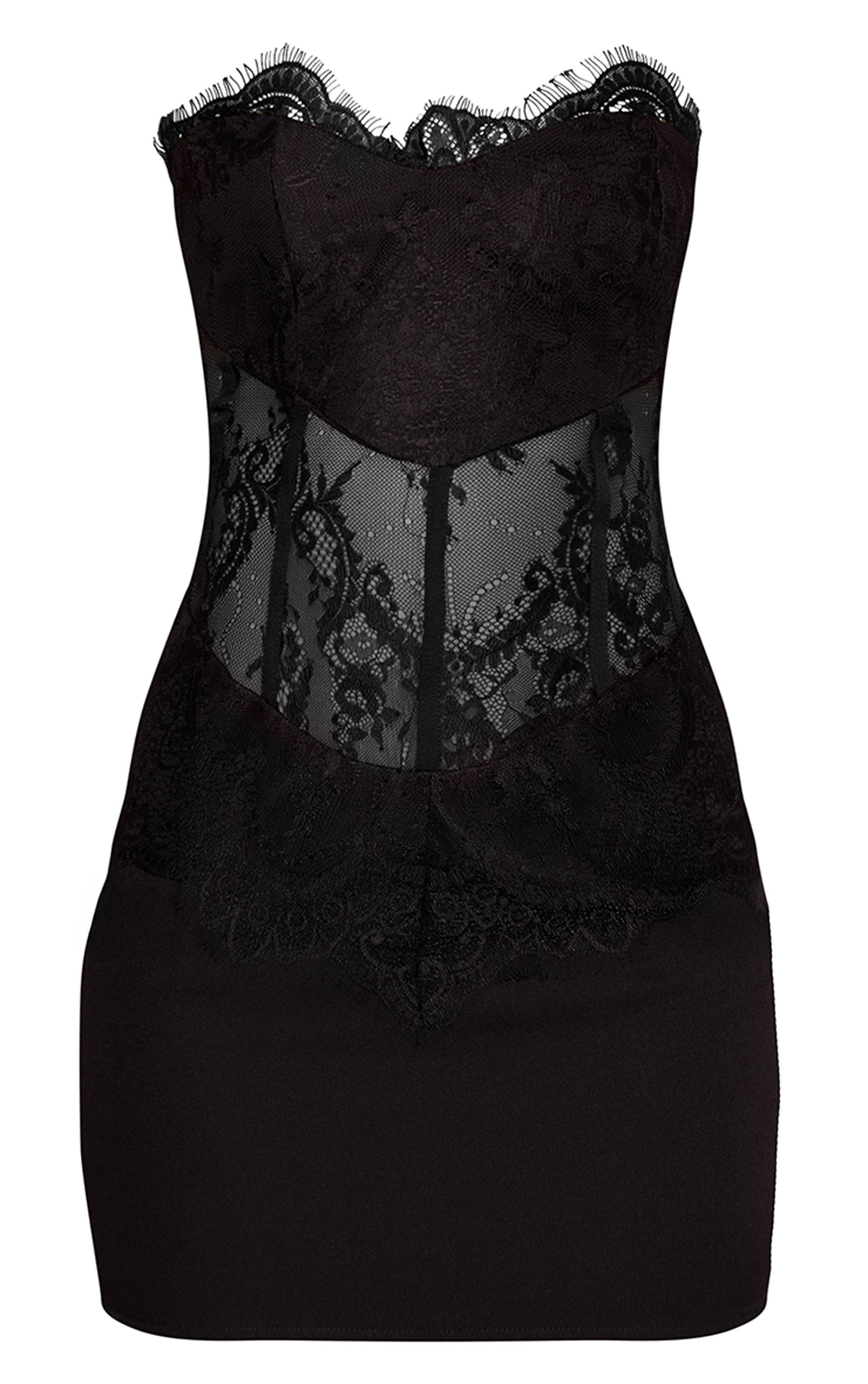 Robe Moulante Bustier Bandeau Tissé À Empiècements De Dentelle