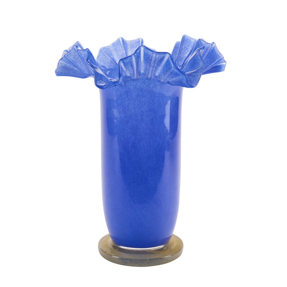 Bahne Interior  slank vase med bølget kant, blå/gul - H33cm