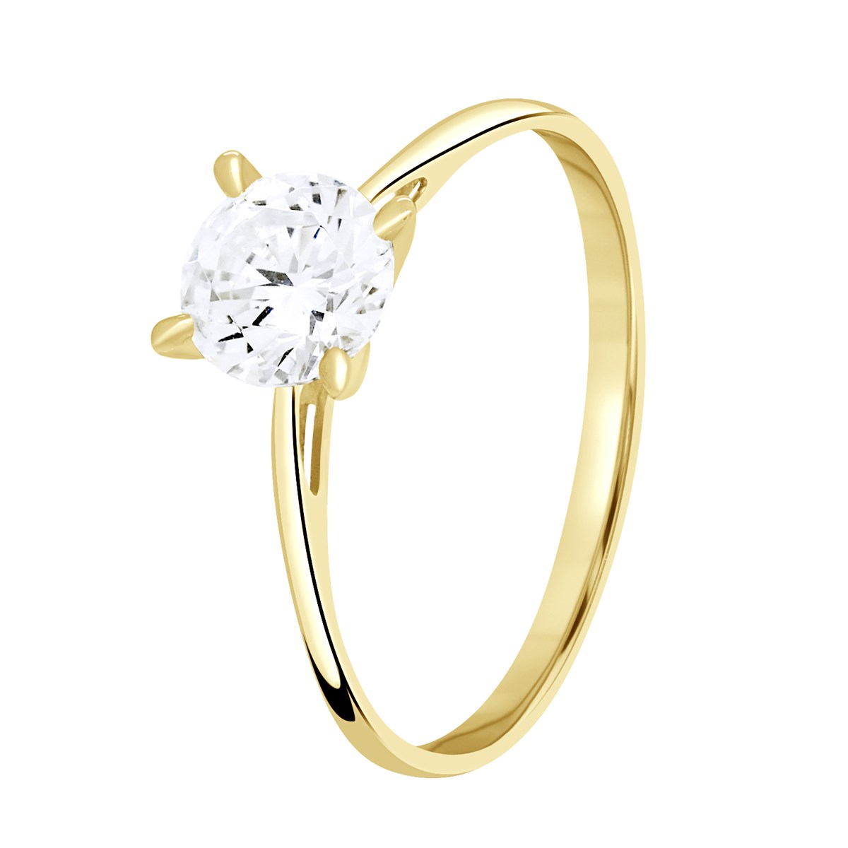 Bague Solitaire serti Oxydes de Zirconium Sertis 4 Griffes - Or Jaune