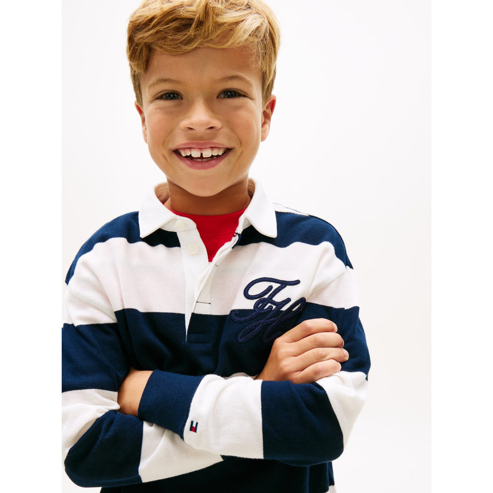 Køb Tommy Hilfiger Dark Night Navy Stripe Th Script Graphic Rugby Polo Ls