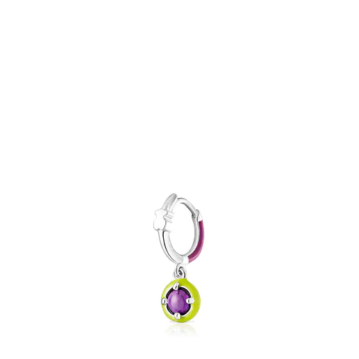 Brinco de argola TOUS Vibrant Colors em prata com ametista e esmalte.