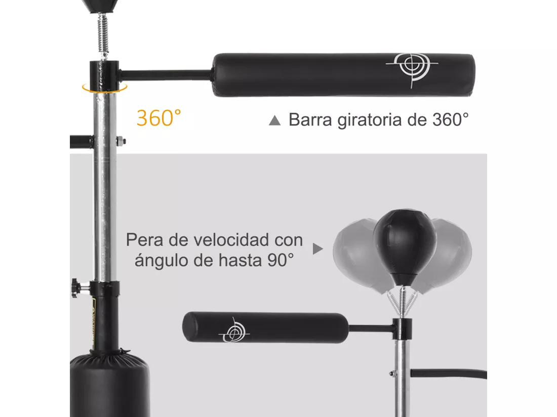 Sac de frappe boxe autoportant punching ball brunier 3 en 1 revêtement synthétique dim. 88L x 50l x 160-230H cm noir