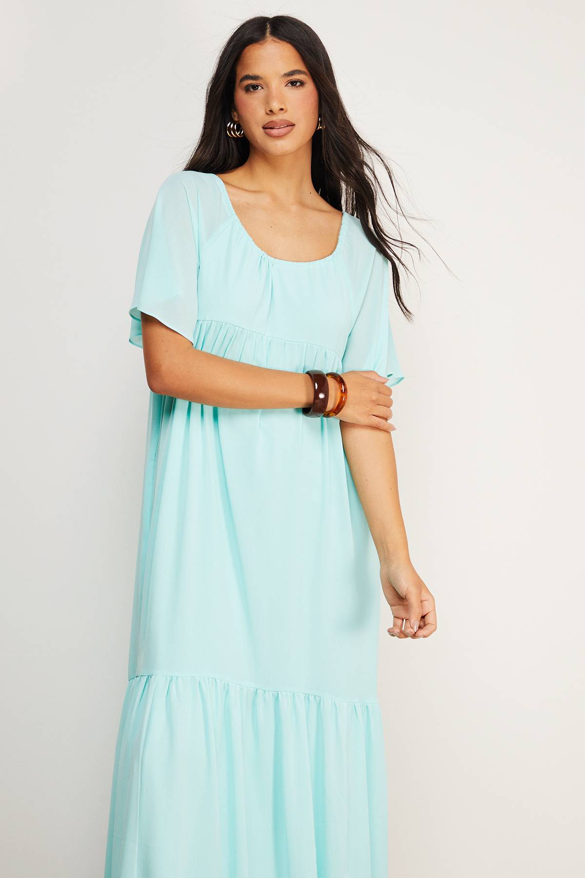 Warehouse Robe Midi Smock en Mousseline à Volants Étagés