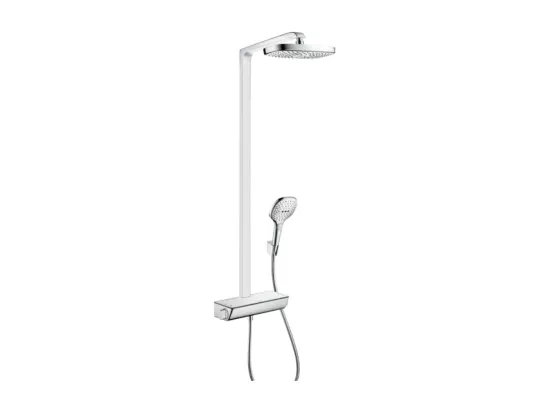 Colonne de douche thermostatique HANSGROHE Raindance Select E 300 EcoSmart chromé + tablette AddStoris