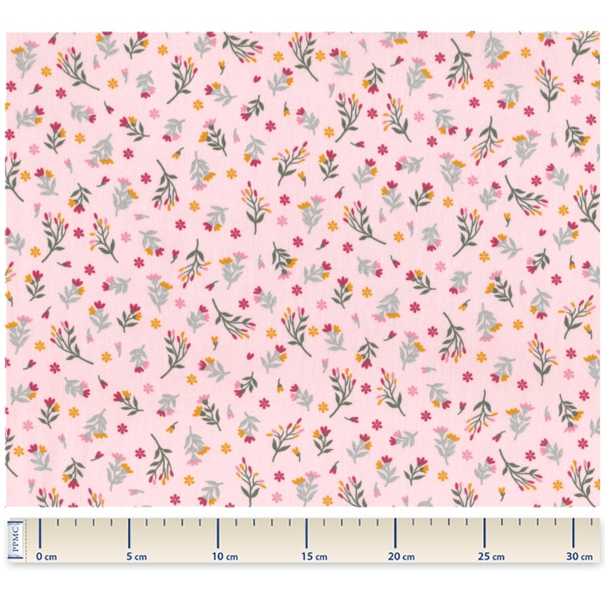 Tissu Coton Au Mètre Ex2418 Branches Pailletées Vert Rose
