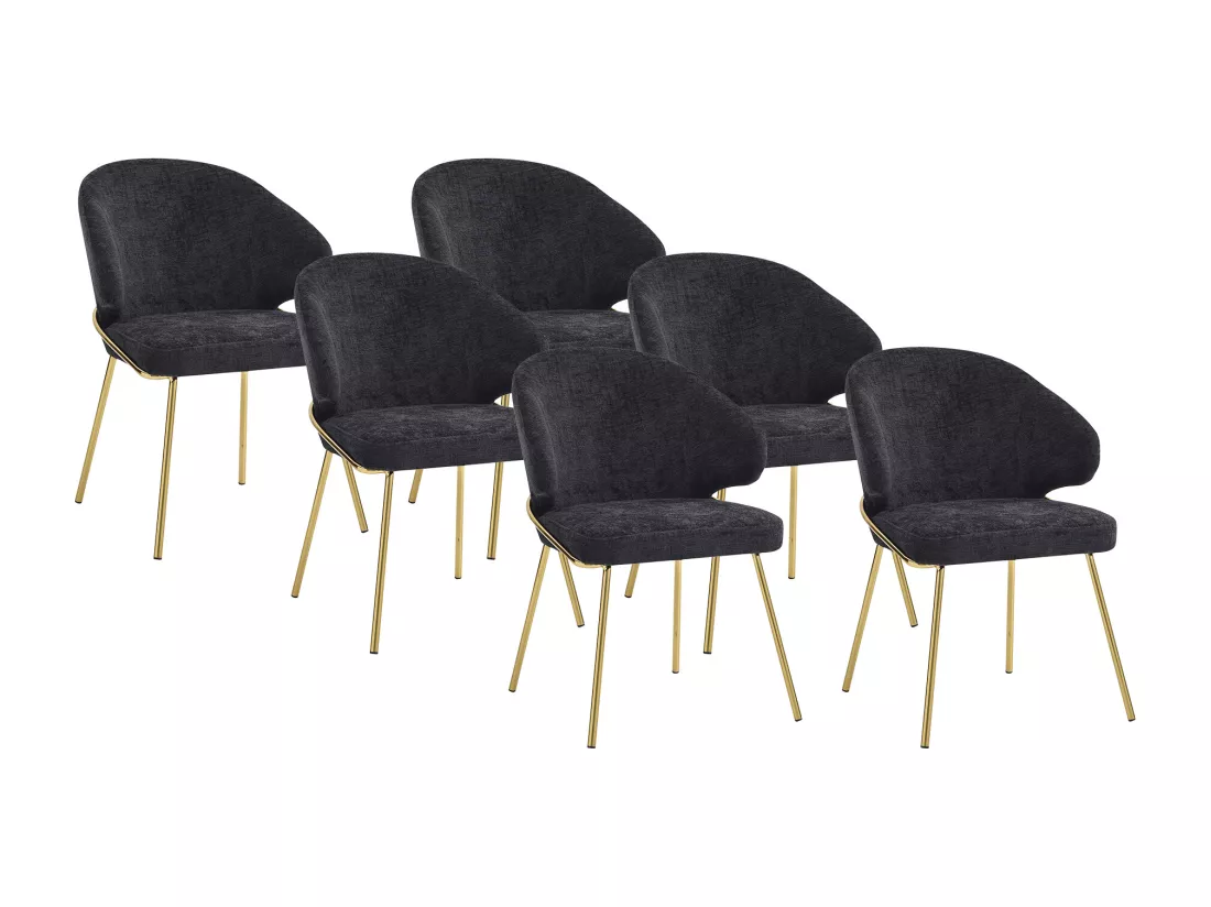 Lot de 6 chaises en tissu et métal doré - Noir - LUXIVA de Pascal Morabito