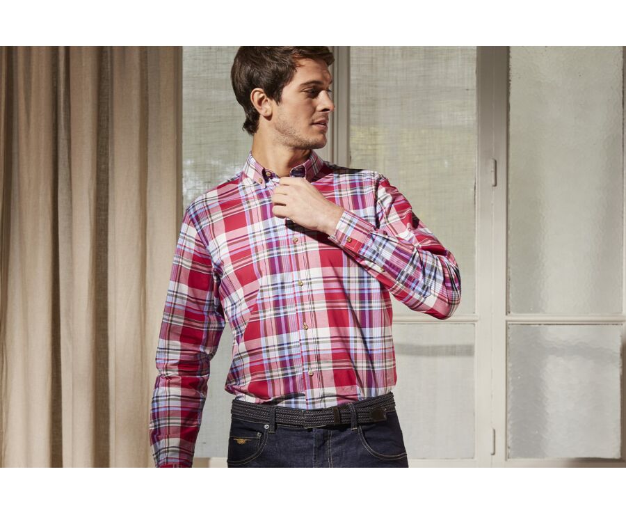 Chemise à carreaux homme bleue clair et rouge - MALVYN