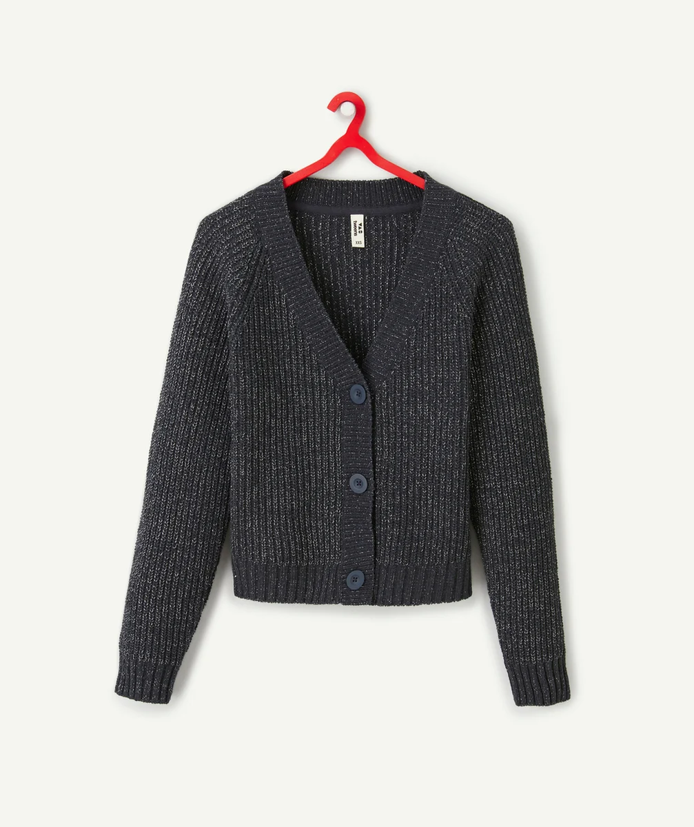 CARDIGAN EN TRICOT FILLE AVEC DÉTAILS COULEUR ARGENTÉE