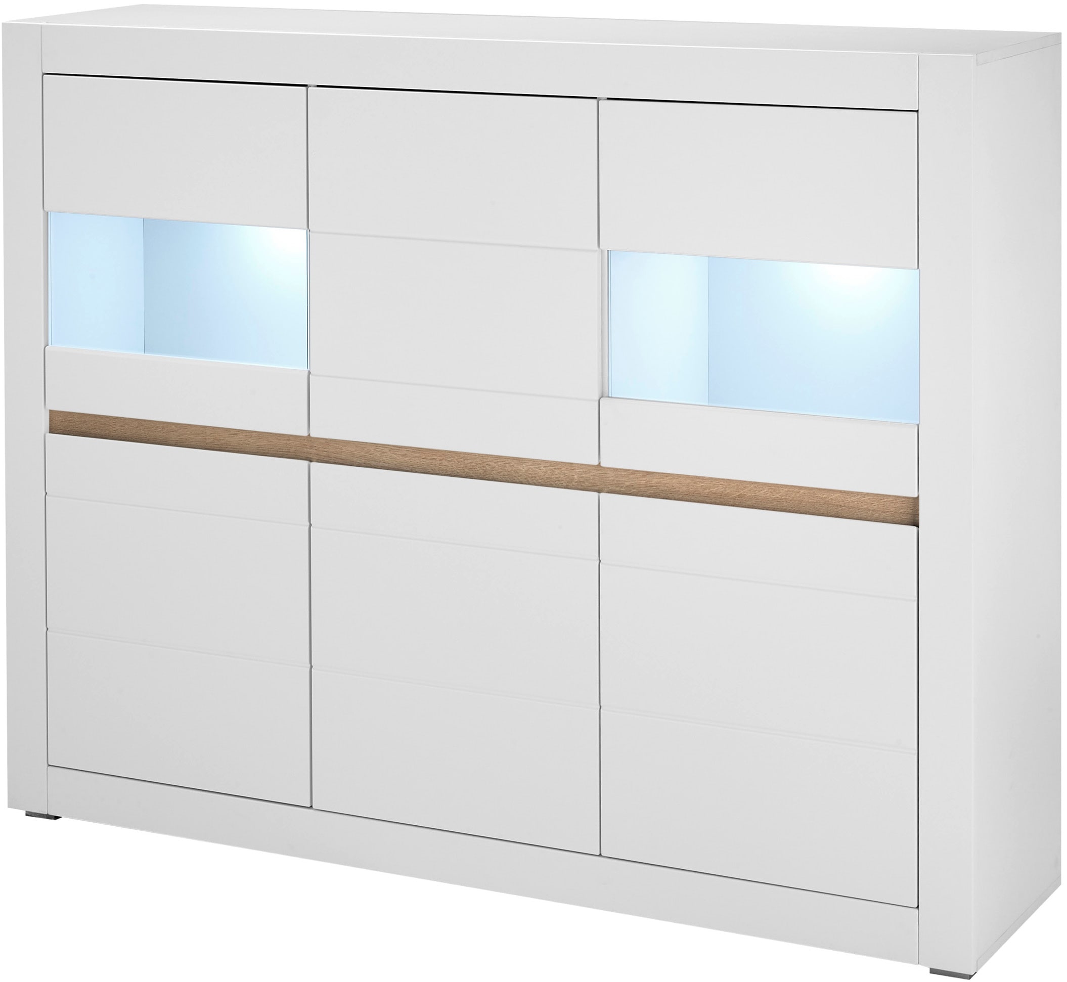 INOSIGN Highboard »Chester, moderne Kommode, Schrank mit Stauraum, Sideboard in Weiss Matt« 1 Stk. tlg. austauschbare Blende in Griffleiste, zeitloses Design, 165 cm breit