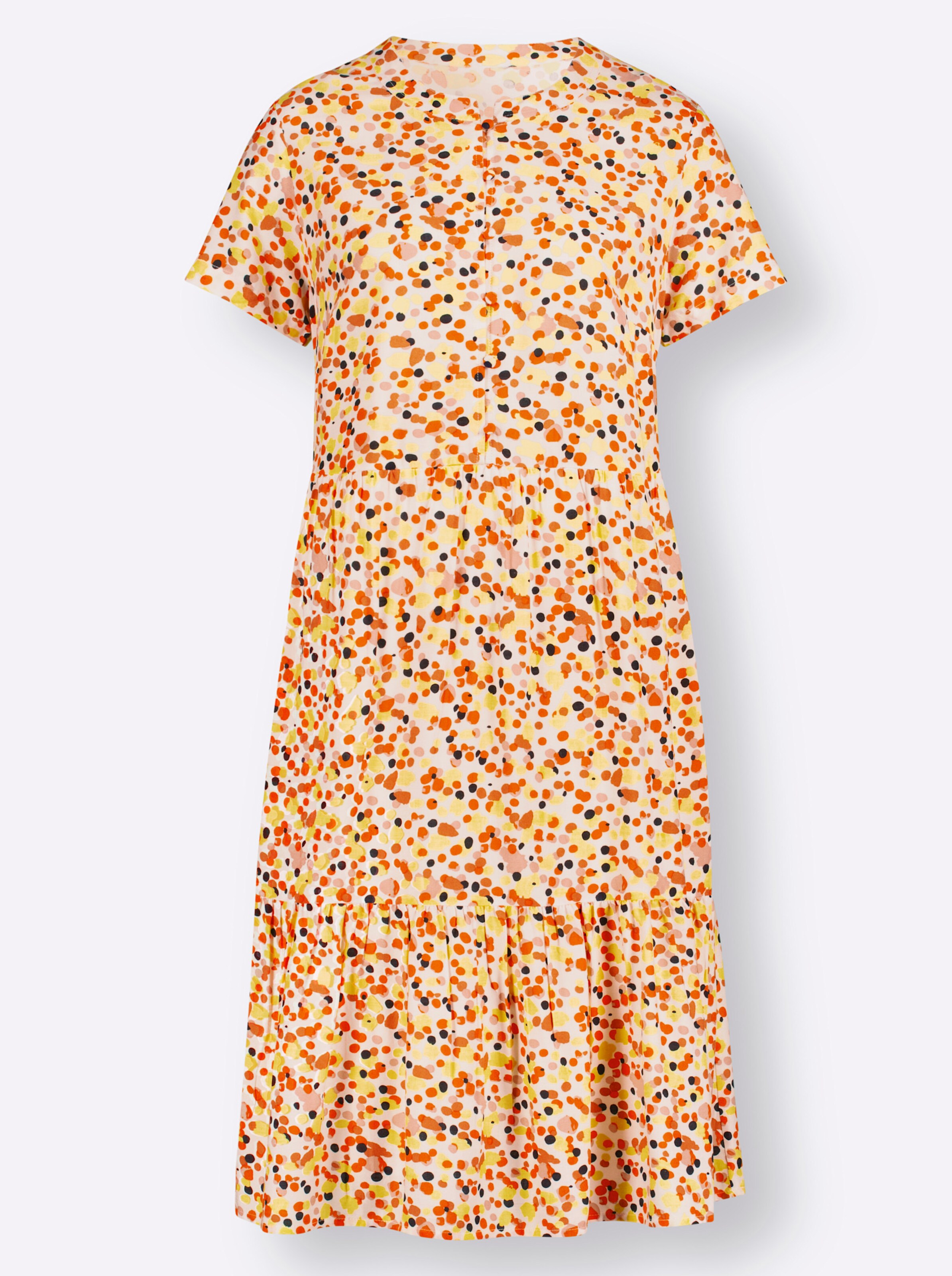 Druck-Kleid in ecru-mandarine-bedruckt