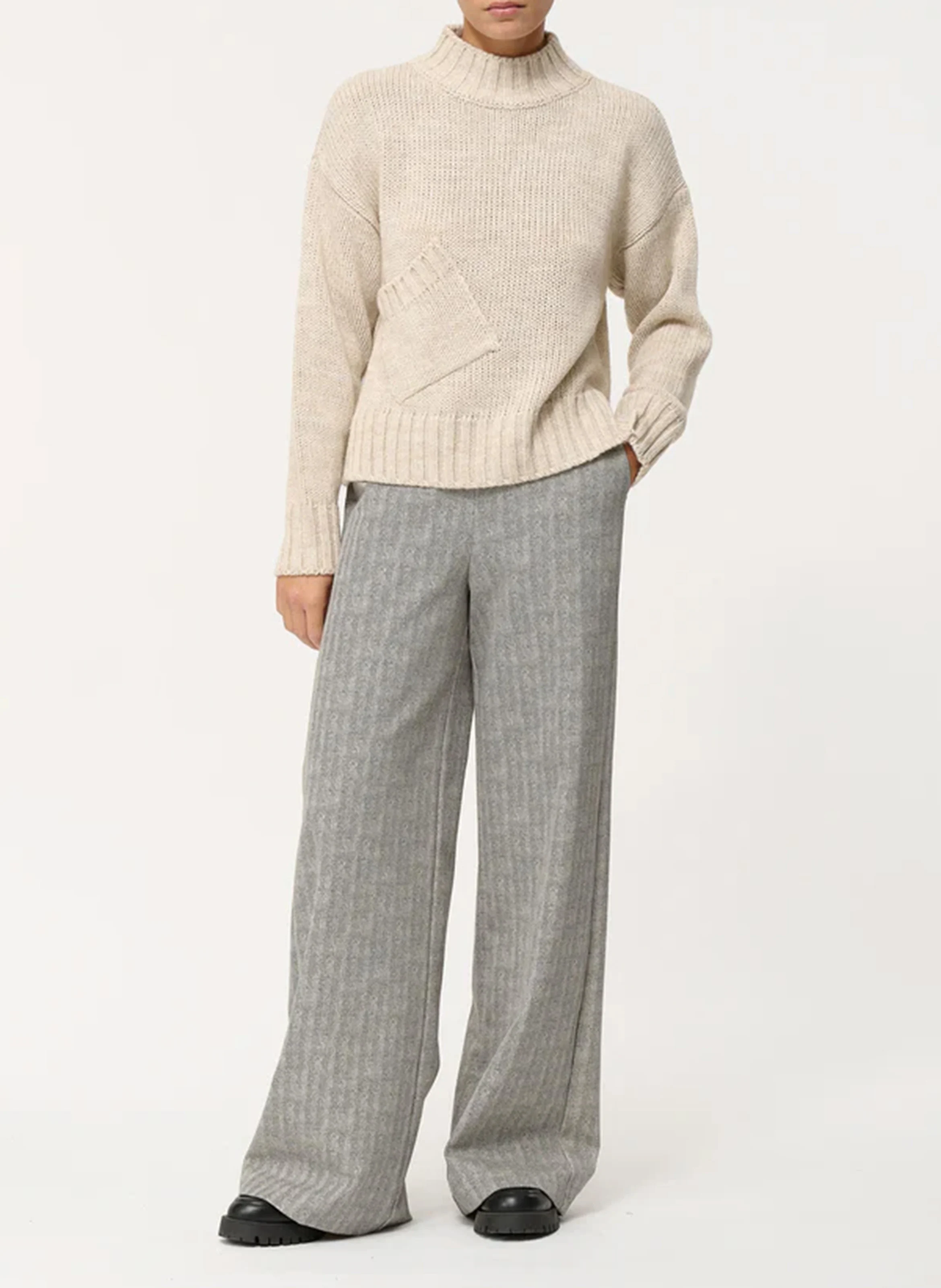 Pull ample col montant en maille mélangée | Blanc