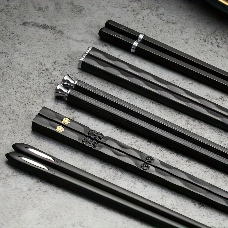 (5 Paar) 24cm Essstäbchen Chinesische Chopsticks Asiatisches Besteck Japanische Hashi - Schwarz