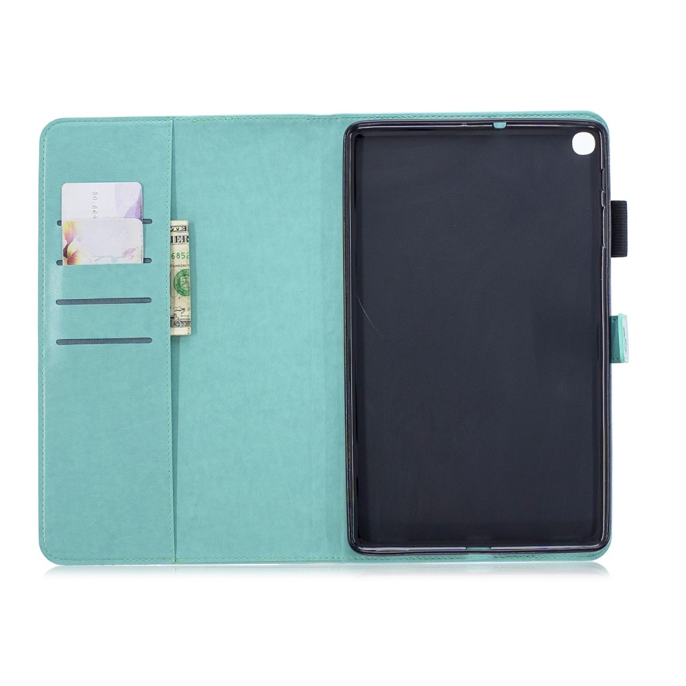 Samsung Galaxy Tab A 10.1 (2019) Leder Tasche Flip Cover Schmetterlinge und Blumen - Türkis