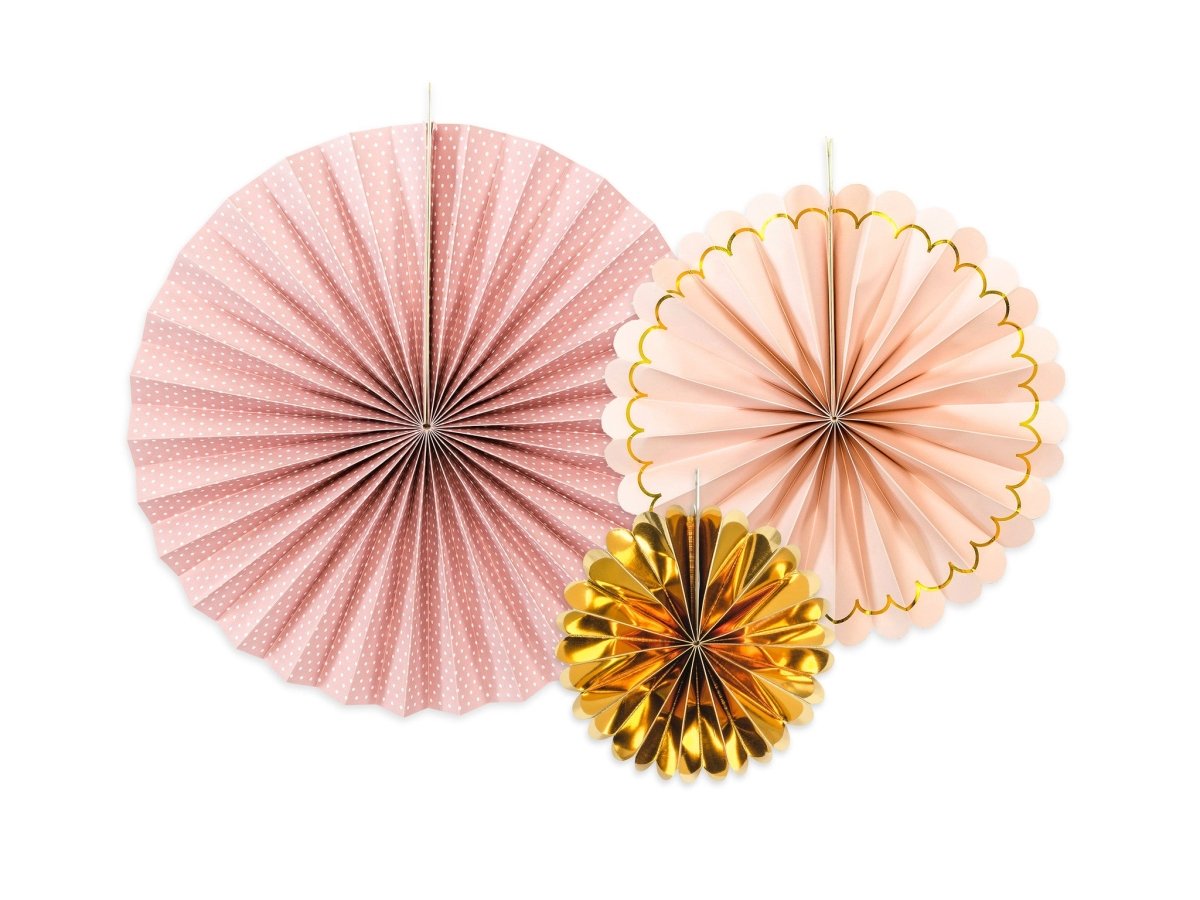 Papieren Waaiers Roze Set 13-32cm 3 delig