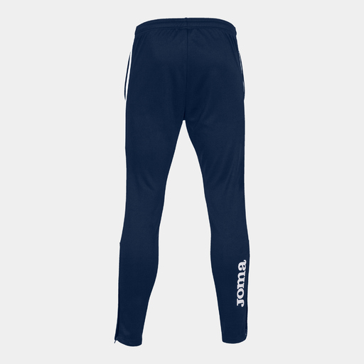 Calça comprida Joma Eco Championship, azul marinho e branca.