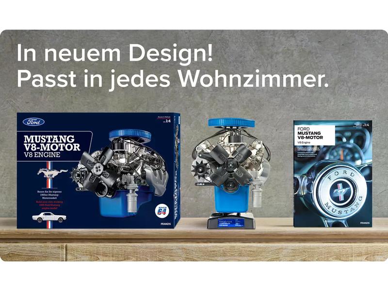 Franzis Bausatz Ford Mustang V8 Motor 1:4, Deutsch/Englisch Originalgetreues Funktionsmodell des Typ 289 V8 Motors