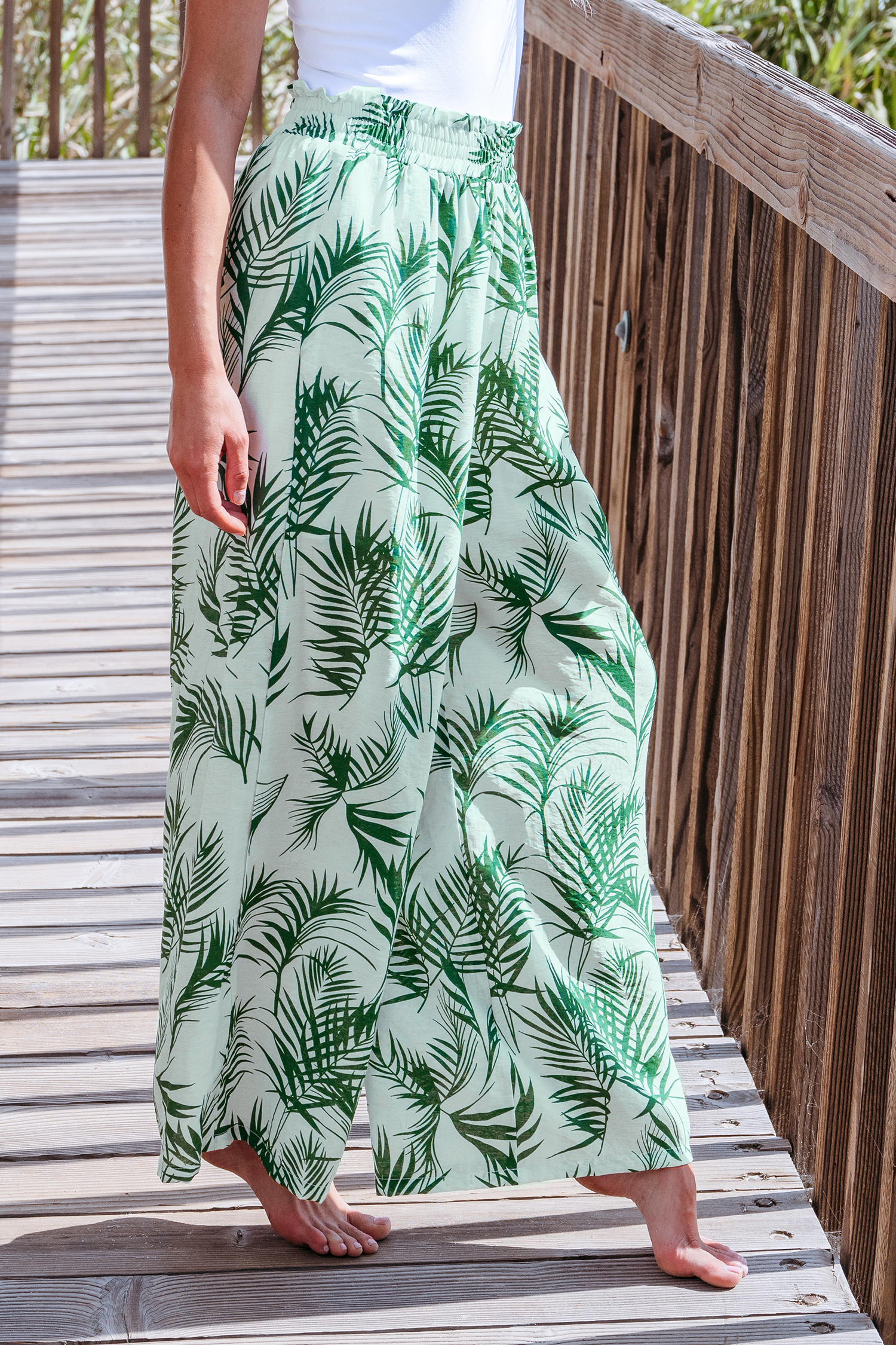Pantalon large à frills tropical