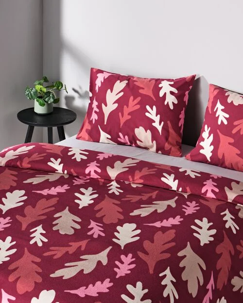 housse de couette flanelle 200 x 200/220 feuilles rouge