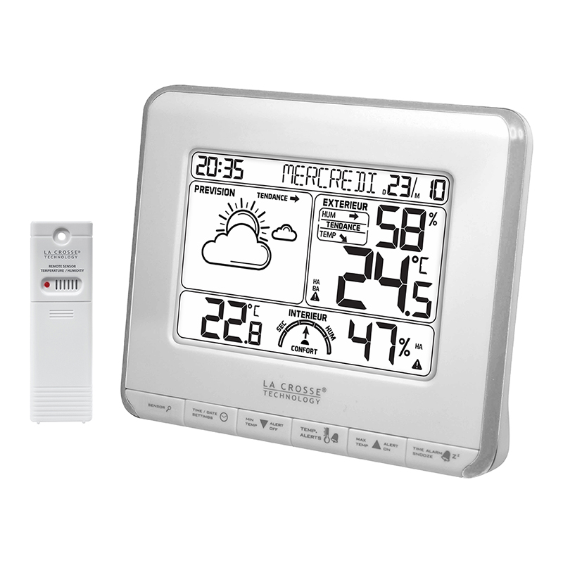 Station météo avec prévision météo et alertes, grise