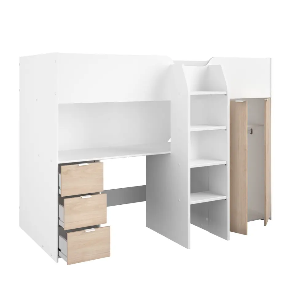 Halfhoogslaper Tristan - wit/eiken - 90x200 cm