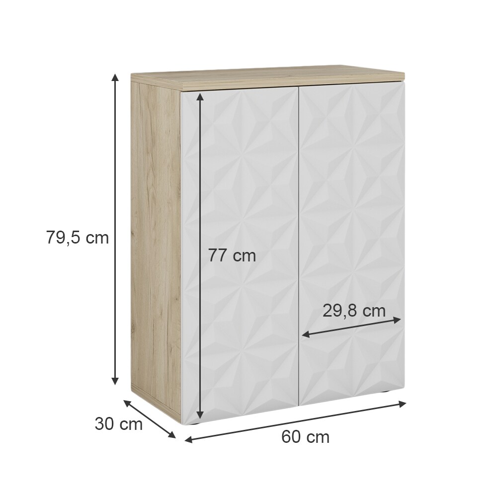 Vicco Badschrank Badezimmerkommode Badezimmermöbel Edge Eiche Weiß modern 60x80 cm Badezimmer Schrank Badmöbel 2 Türen 3 Fächer