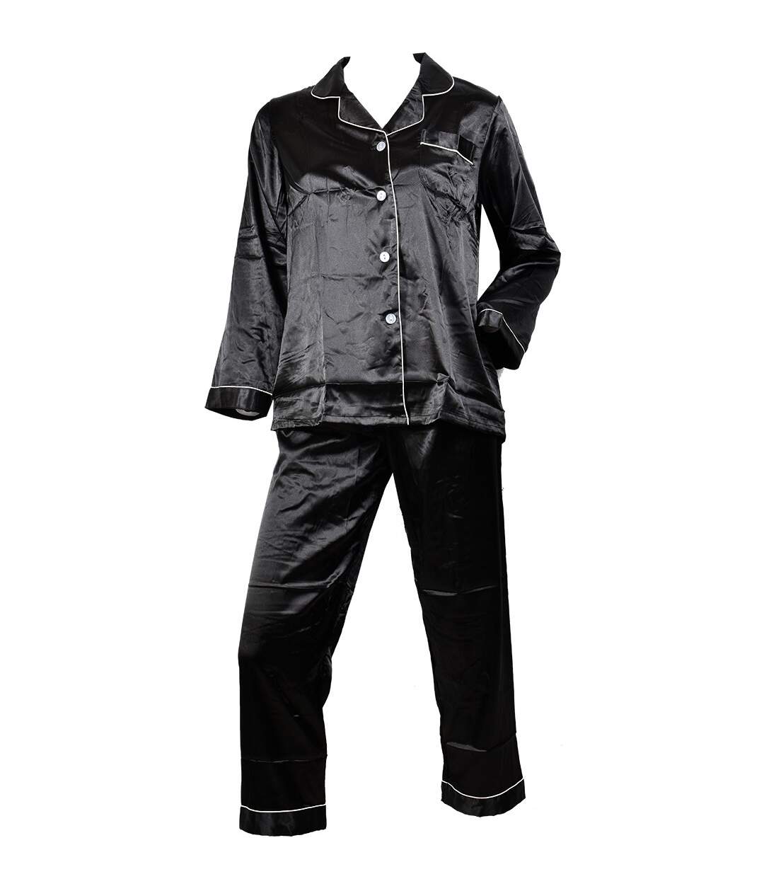 Pyjama Femme Long Boutonné Satin FA687 Pyjama SATIN Noir