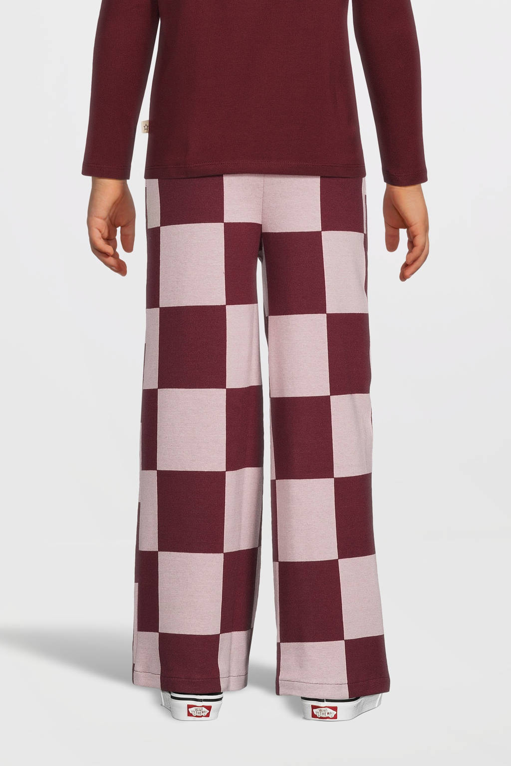 Your Wishes geruite wide leg broek wijnrood/roze