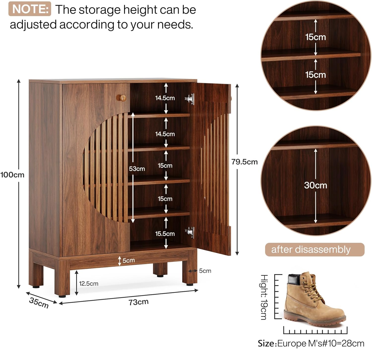 Tribesigns Schuhschrank, Schuhregal mit 5 Ebenen, Schuhkipper Schmal mit Lamellentüren, 20 Paar, mit verstellbaren Regalen, Holzregal Organizer für Eingangsbereich, Flur, Wohnzimmer (braun)