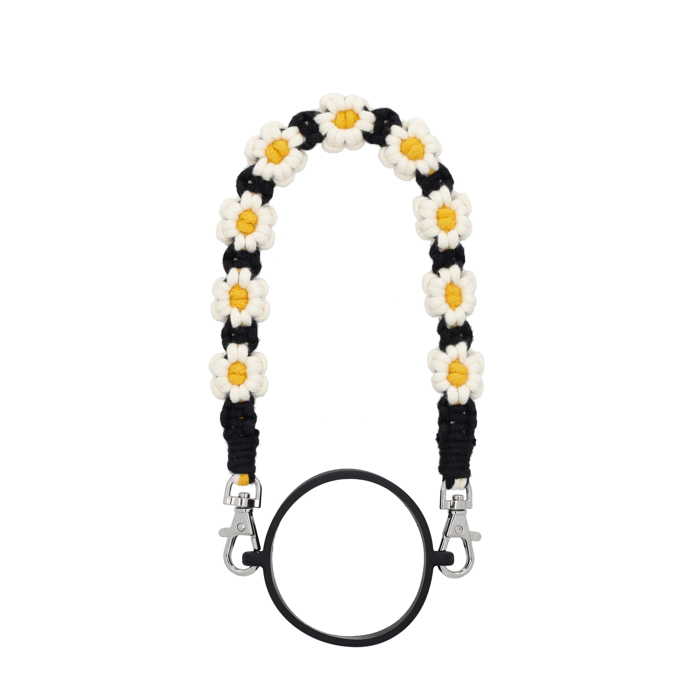 (Ø6x18cm) Stoff Flaschen Griff Blumen Halter Handschlaufe Accessoire für Stanley Cup Thermo Becher - Schwarz / Weiss