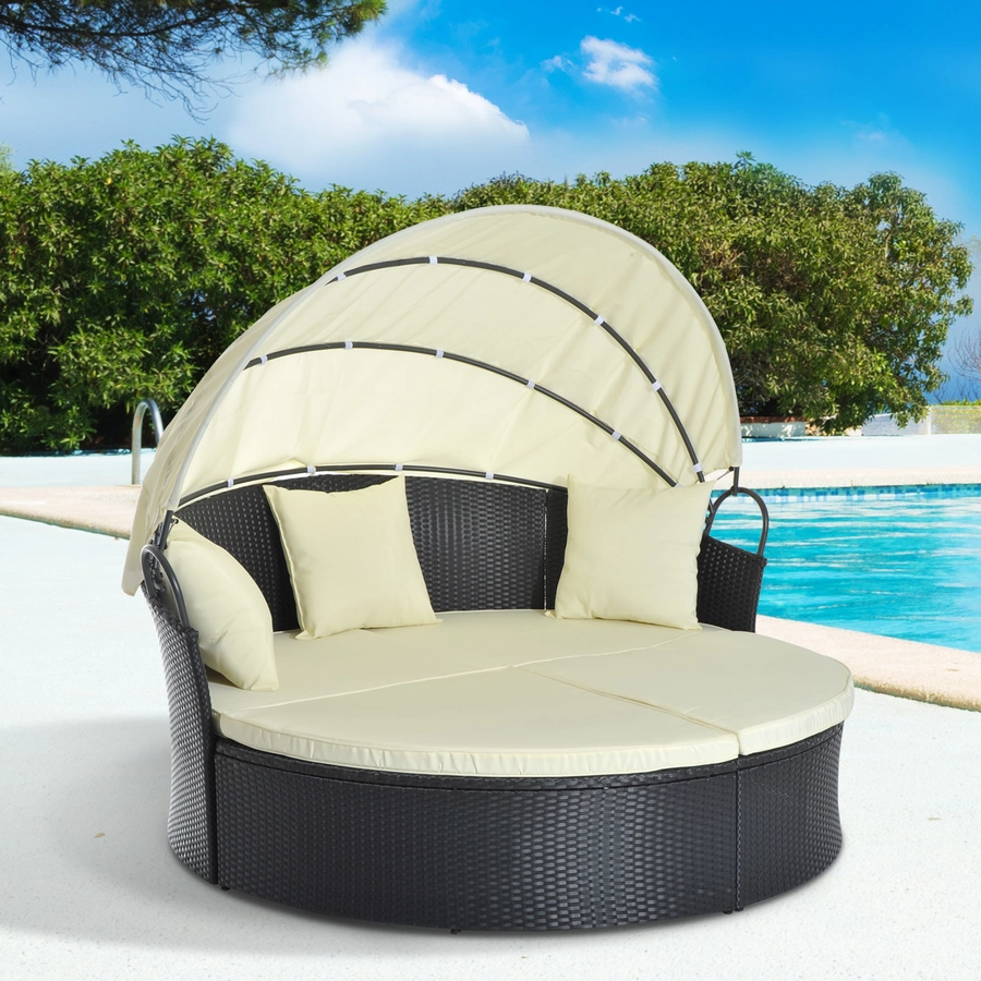 Outsunny Rattan-Sonneninsel inklusive faltbarem Dach schwarz, cremeweiß