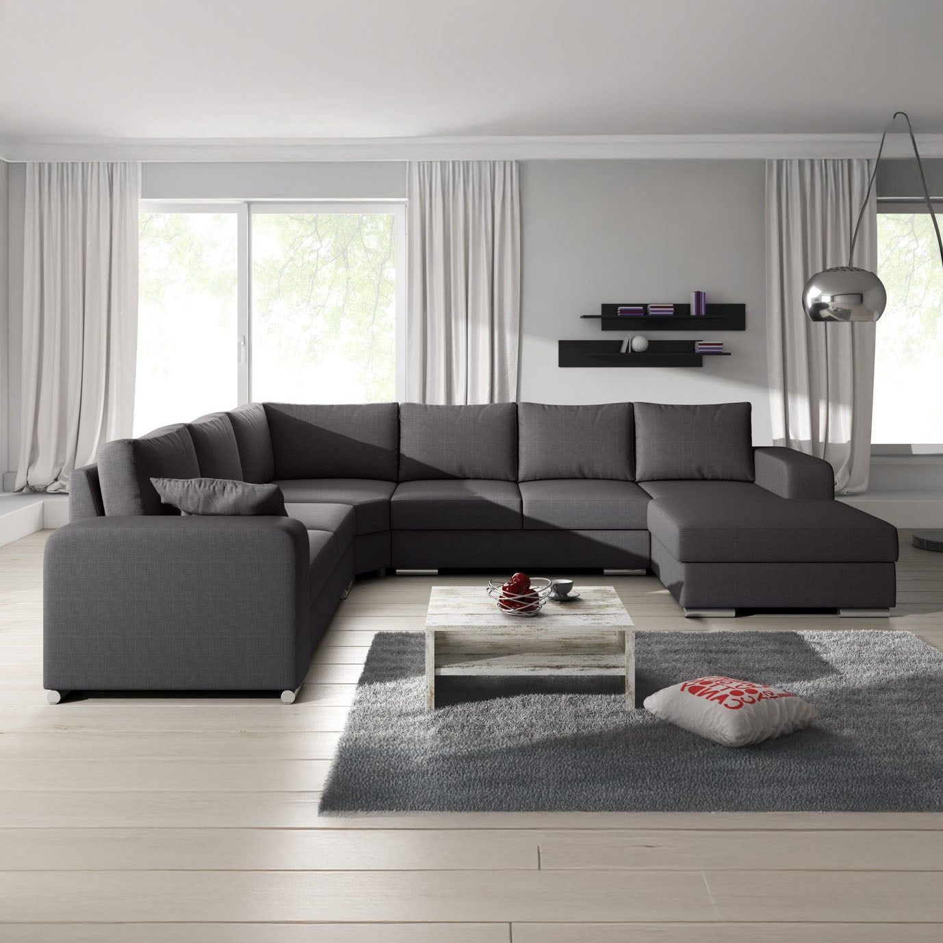 Adel - Hoekbank 5-zits met chaise longue - Stof donkergrijs - Rechts