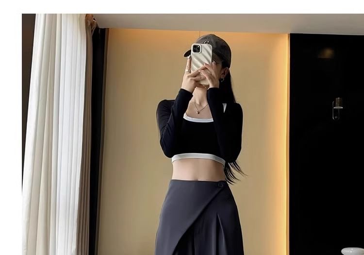 Hanji - Hoge taille effen asymmetrische wijde broek