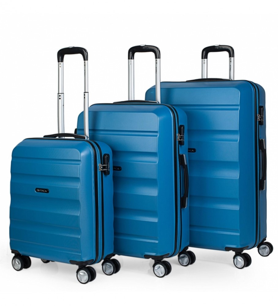 Conjunto de malas rígidas de viagem ITACA com 4 rodas T71600 Azul - 55x39x20cm -