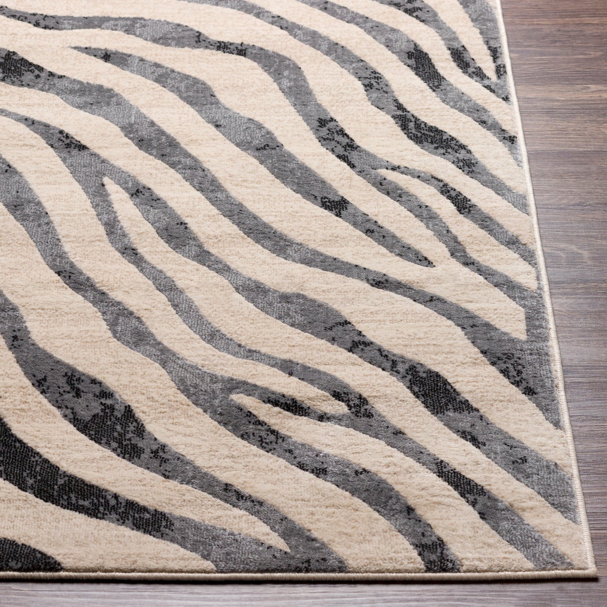 Boho vloerkleed, zebrapatroon, donkergrijs/beige, 160x220 cm, CYBELE