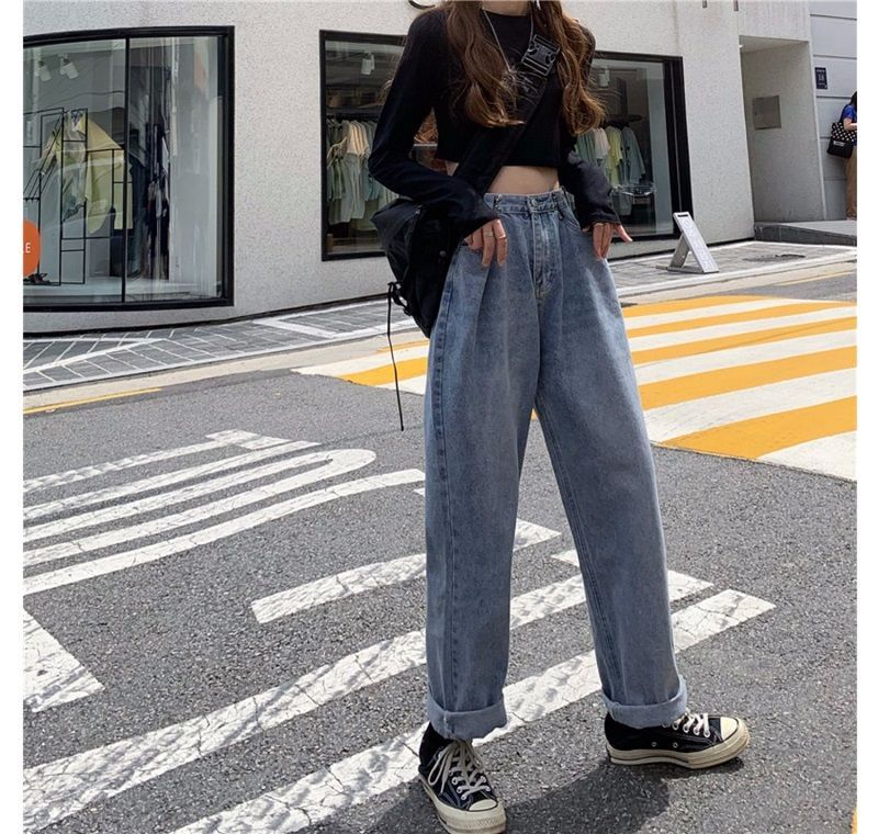 Elvik - Hoge taille cropped baggy jeans