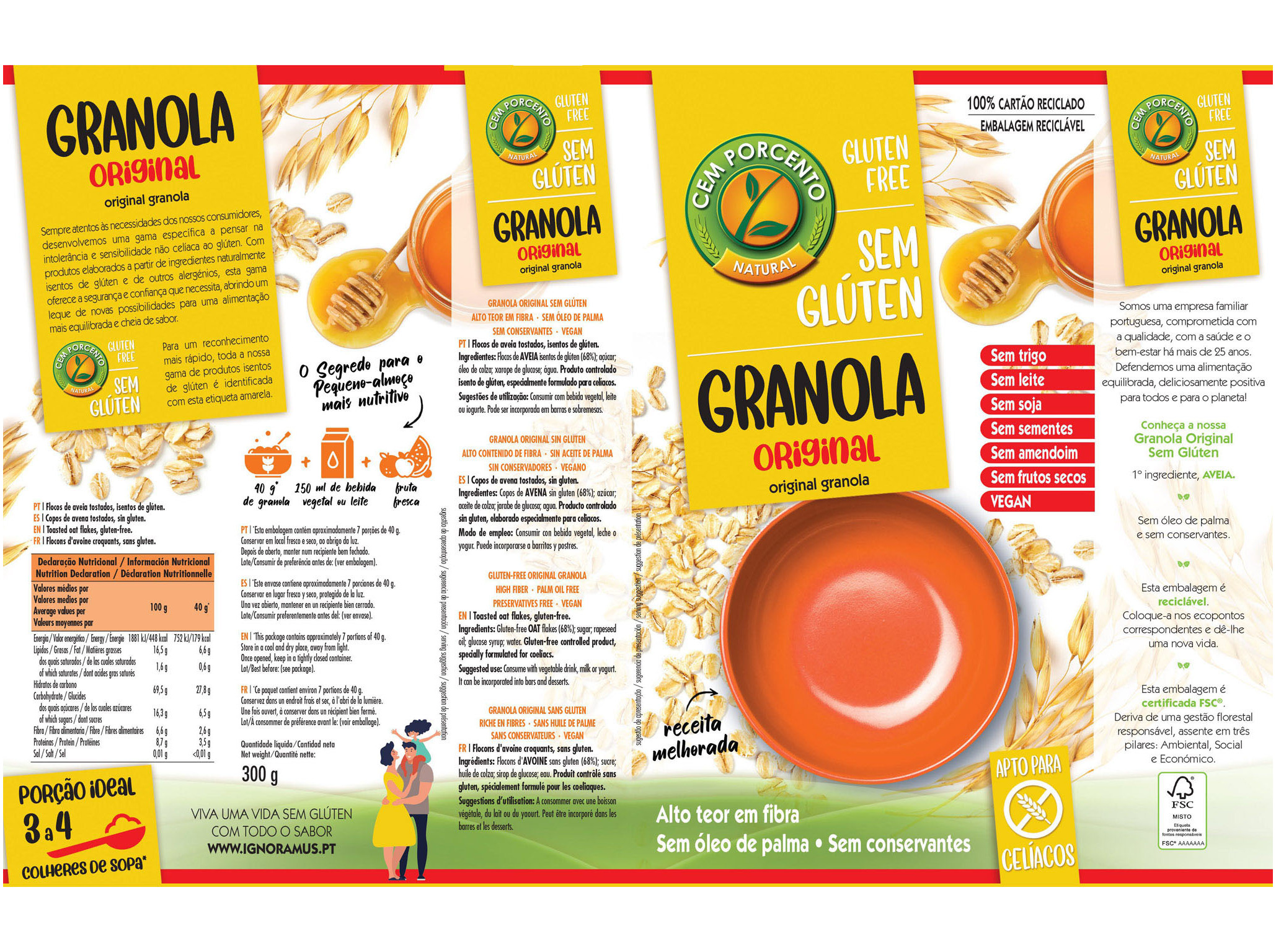 GRANOLA CEM PORCENTO ORIGINAL SEM GLÚTEN 300G