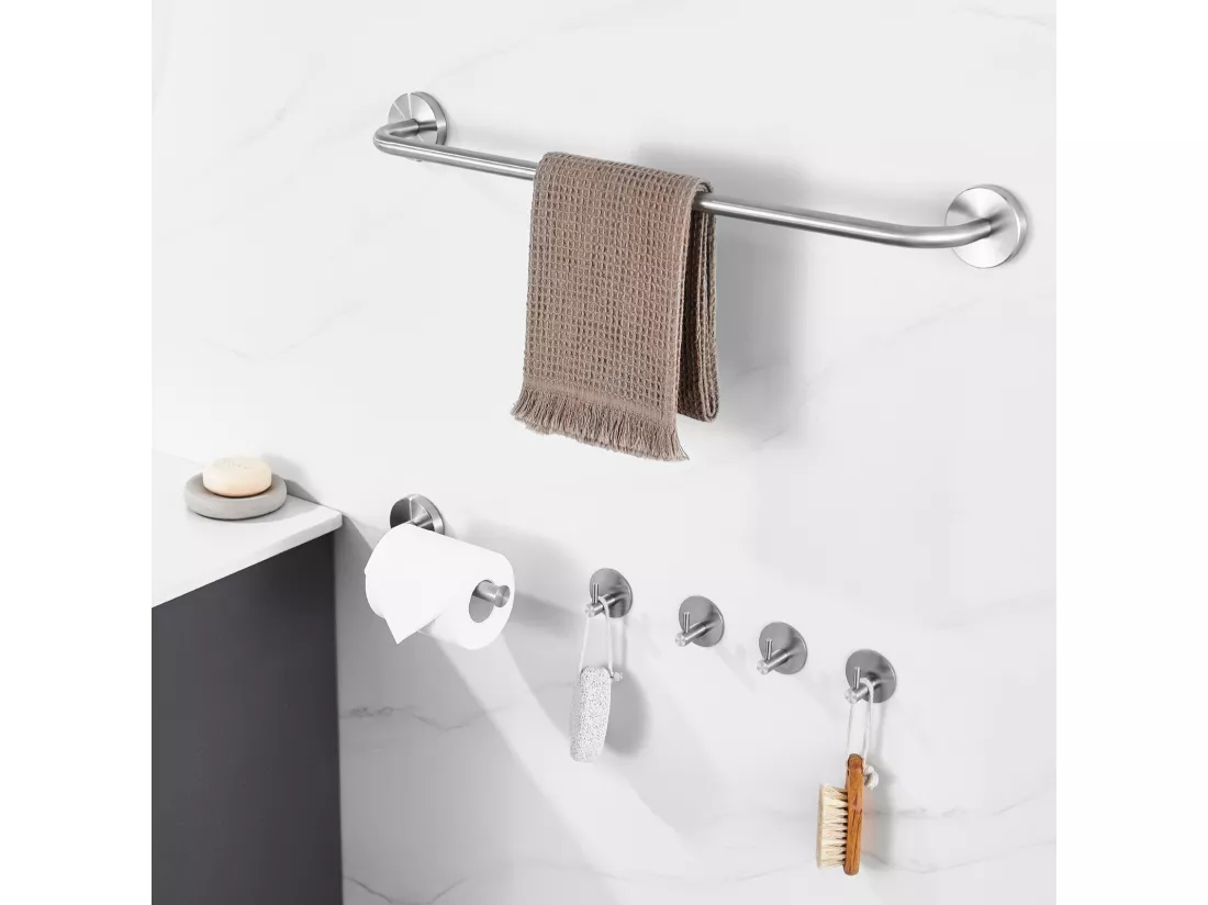 Colonne Douche Thermostatique Chromée,avec Douche Tête,Pommeau Douche,Mitigeur Douche Cascade+Ensemble Salle Bain Accessoire 6 Pièces,Inox,Brossé