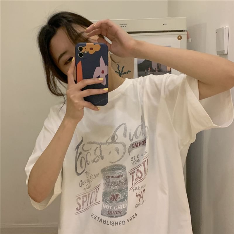 Iduna - Vintage-stijl print T-shirt met korte mouwen