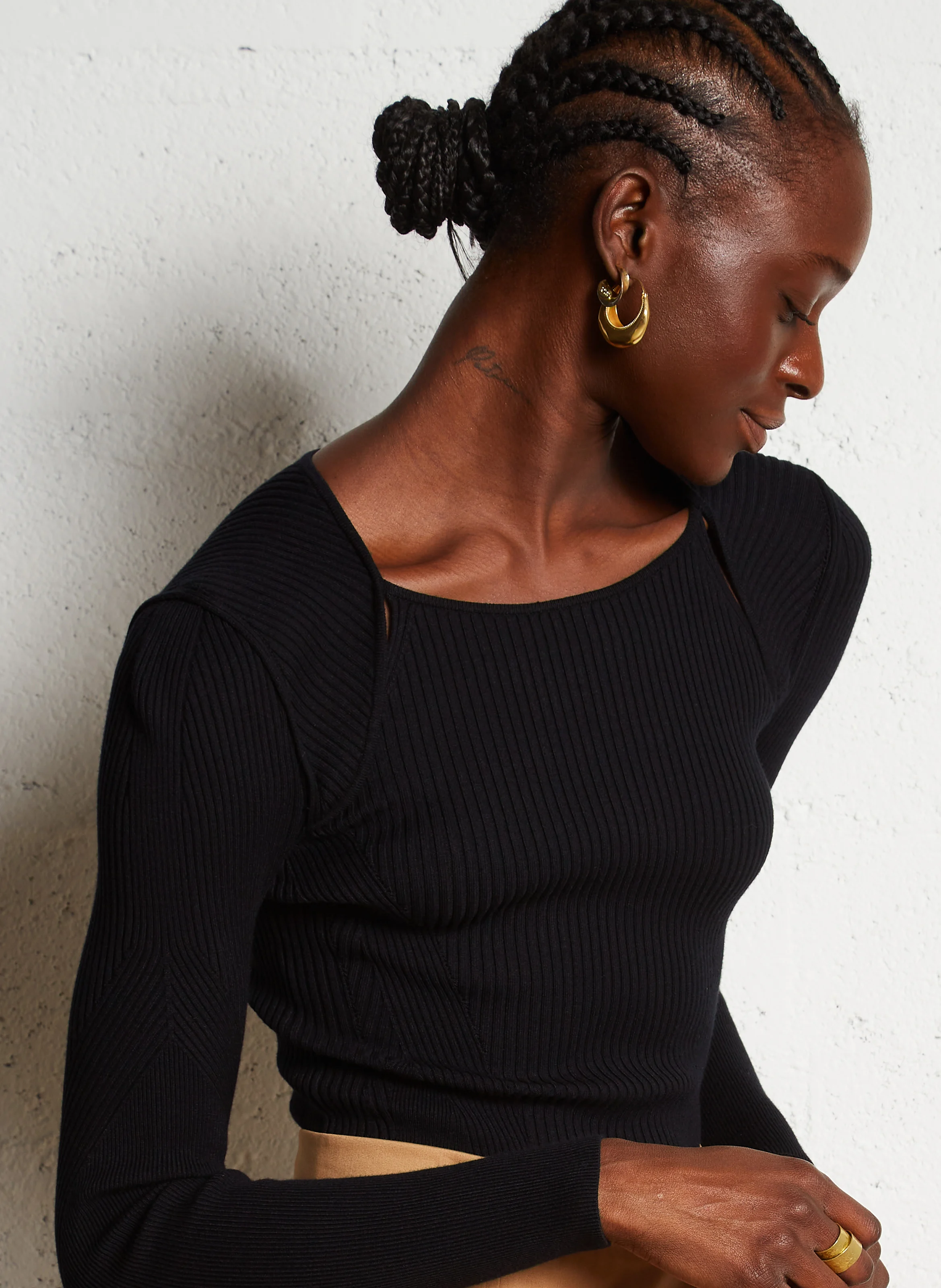 PIETRA - Pull ajusté col rond en maille | Noir