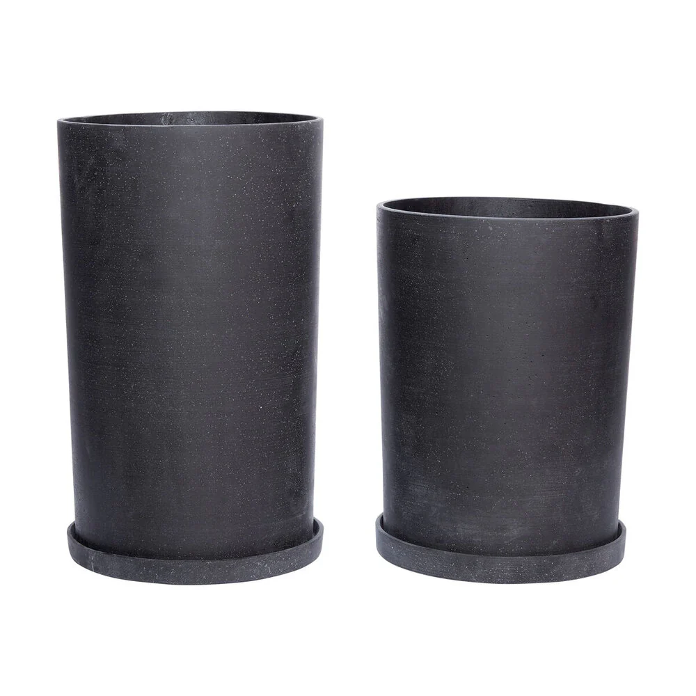 Hübsch  Potte med underskål, sort - 2 stk