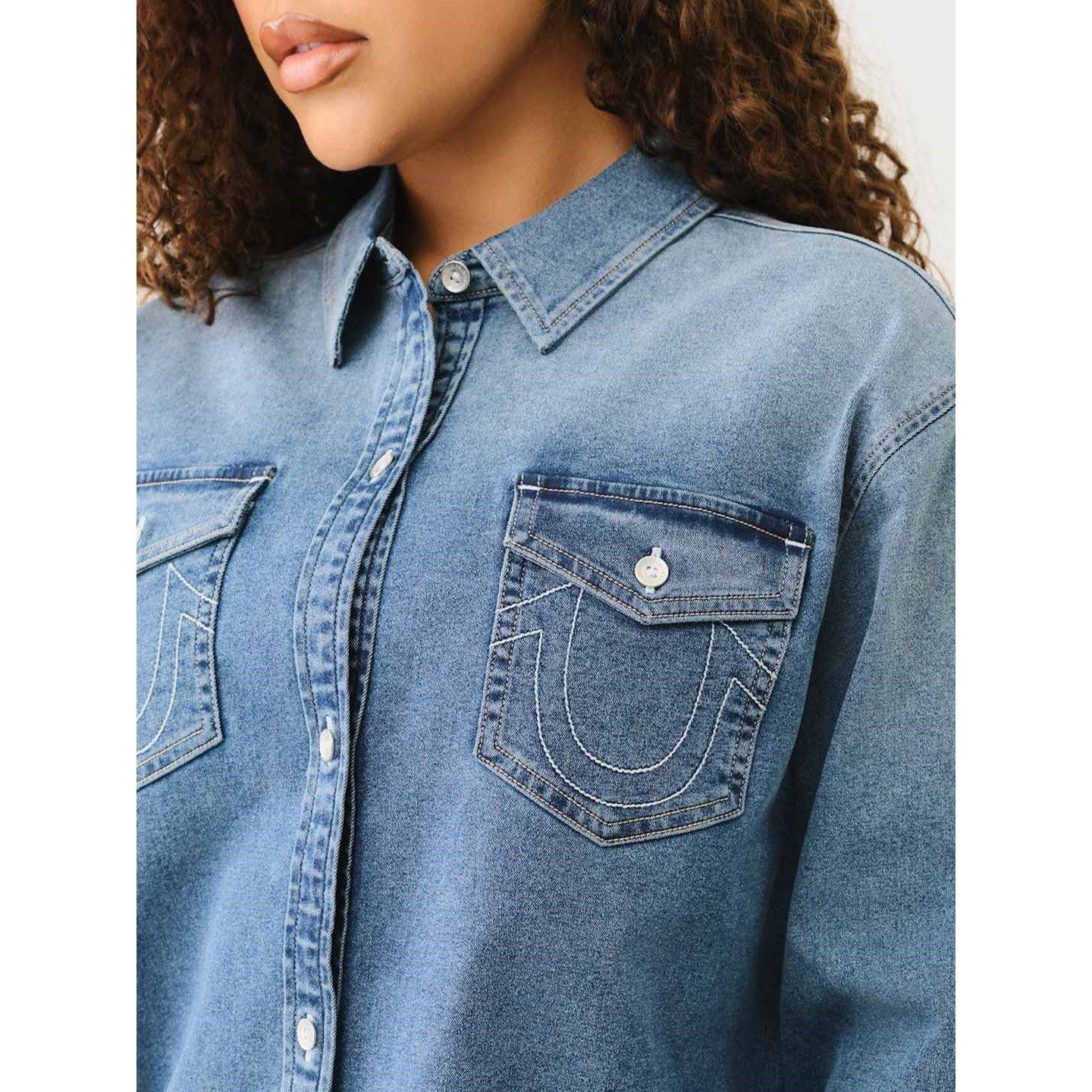 True Religion TR Long Sleeve Denim Shirt Womens