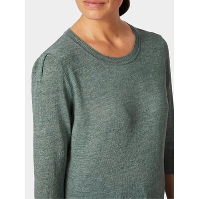 Damen-Strickshirt Dreiviertelarm, Grünmelange