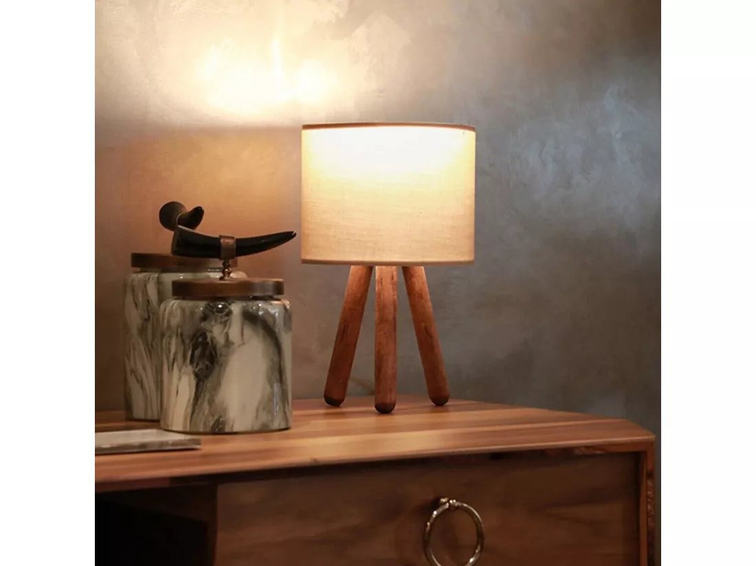 Lampe de bureau Preston E27 hauteur 33 cm bois naturel / sable [lux.pro]