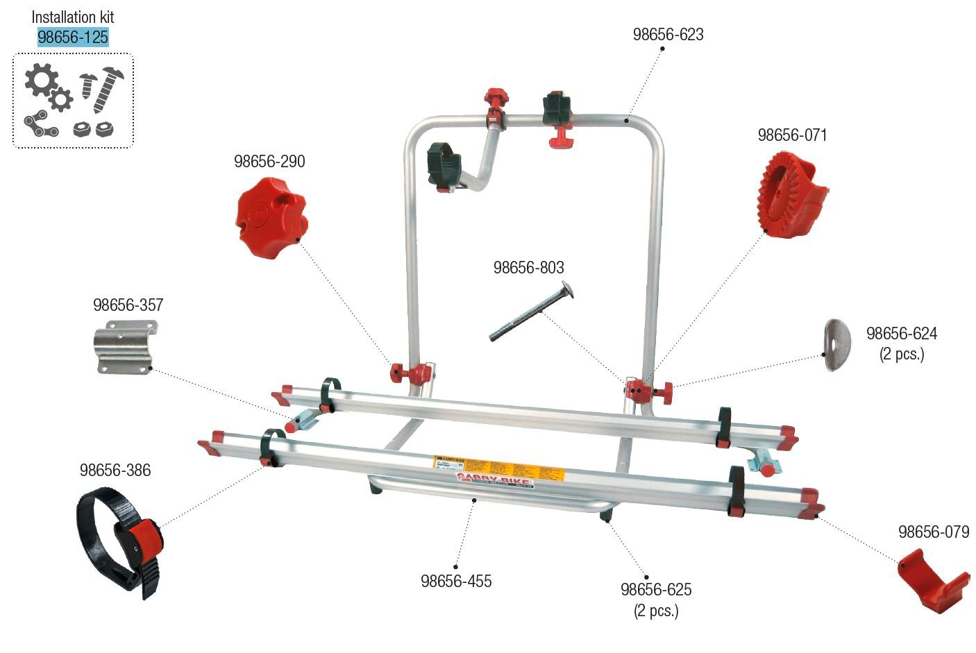 Fiamma Montagesatz passend für Carry Bike Garage Plus - Fiamma Ersatzteilnummer 98656-125